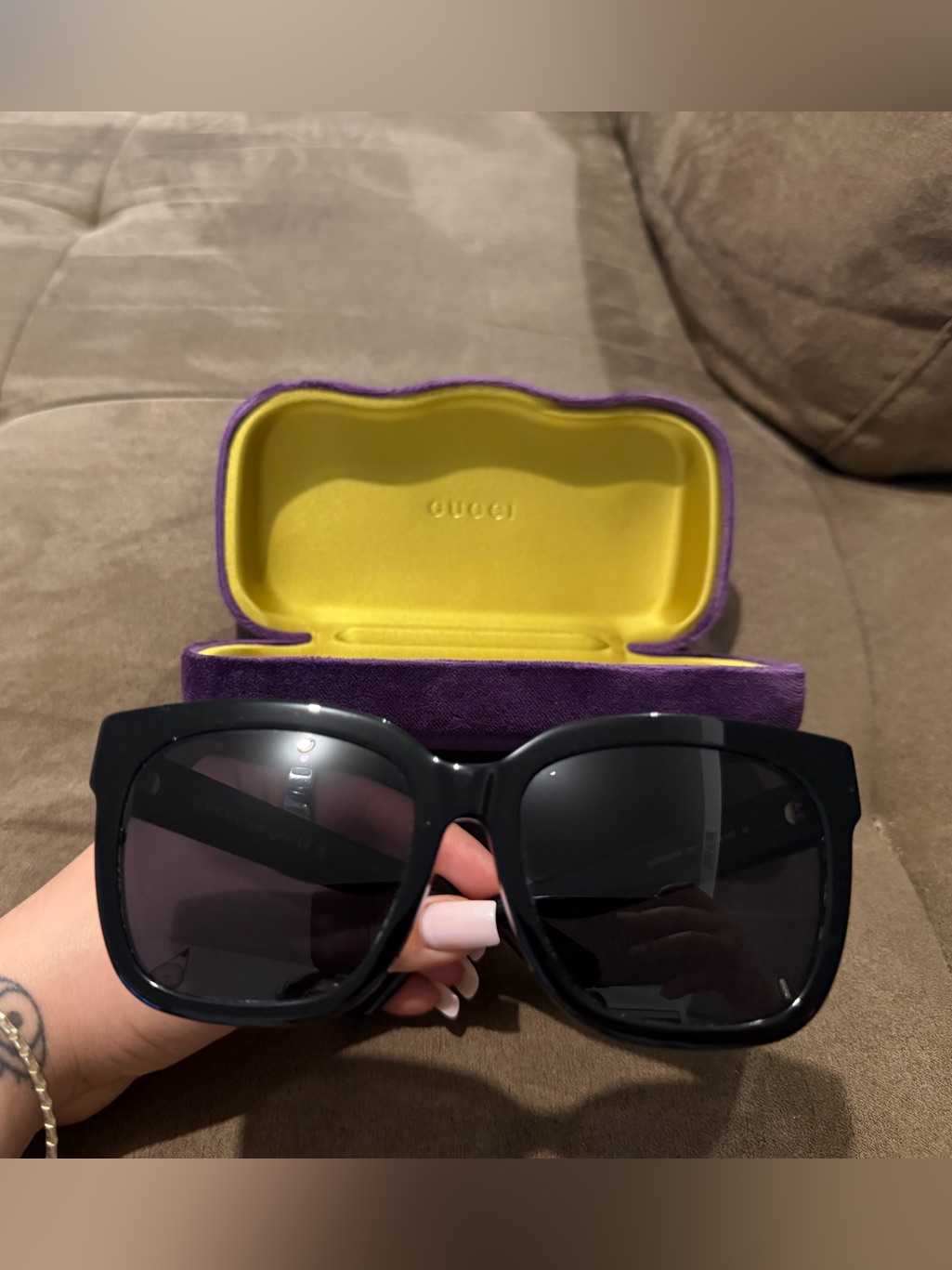 Gucci Black Oversized Square Sunglasses With Velvet Case